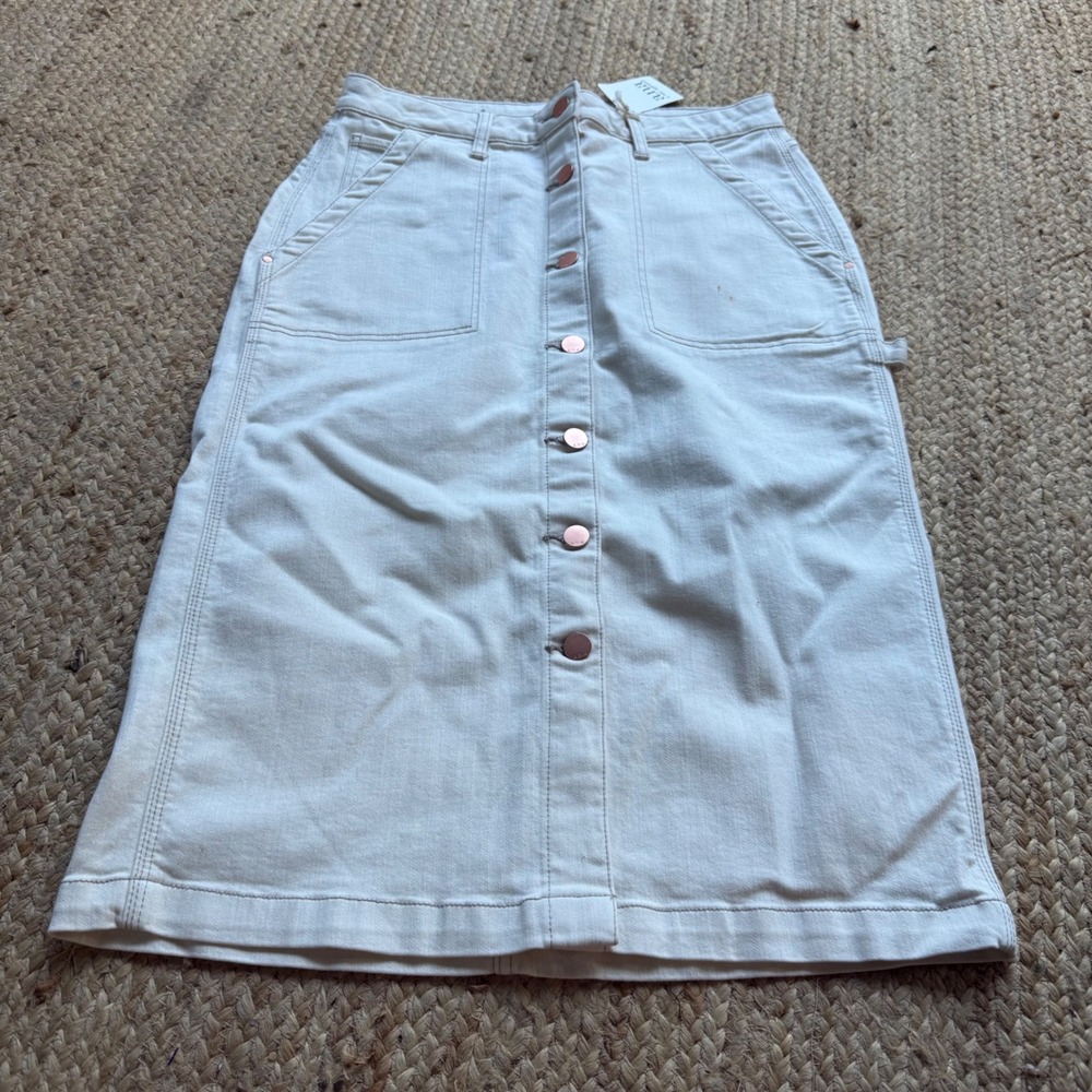 a.n.a A New Approach Womens Natural Denim Button Front Midi Skirt Size 8 Cream